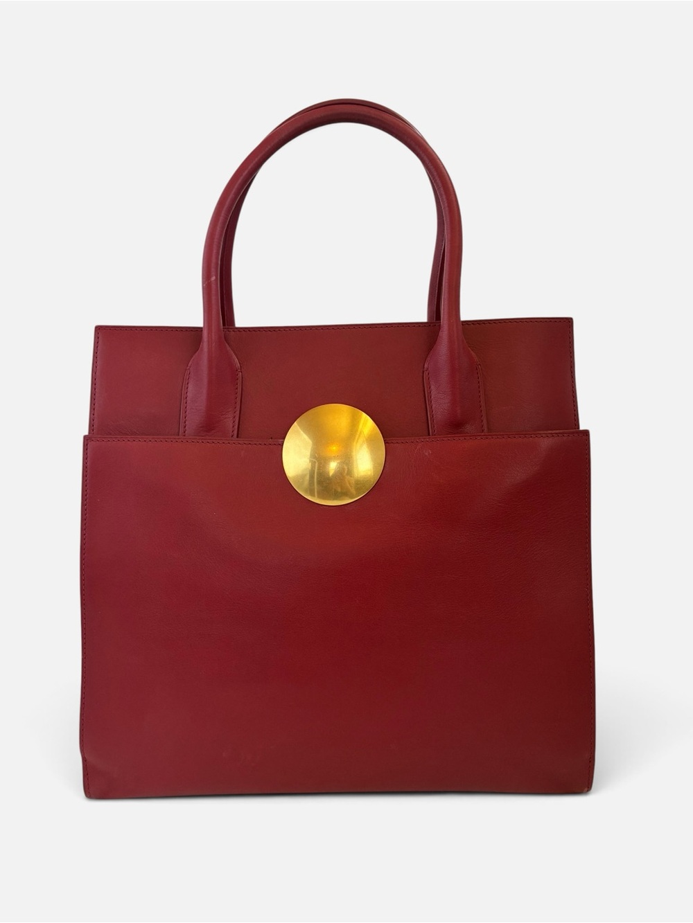 Structured Satchel Tote in Burgundy with Gold Accent